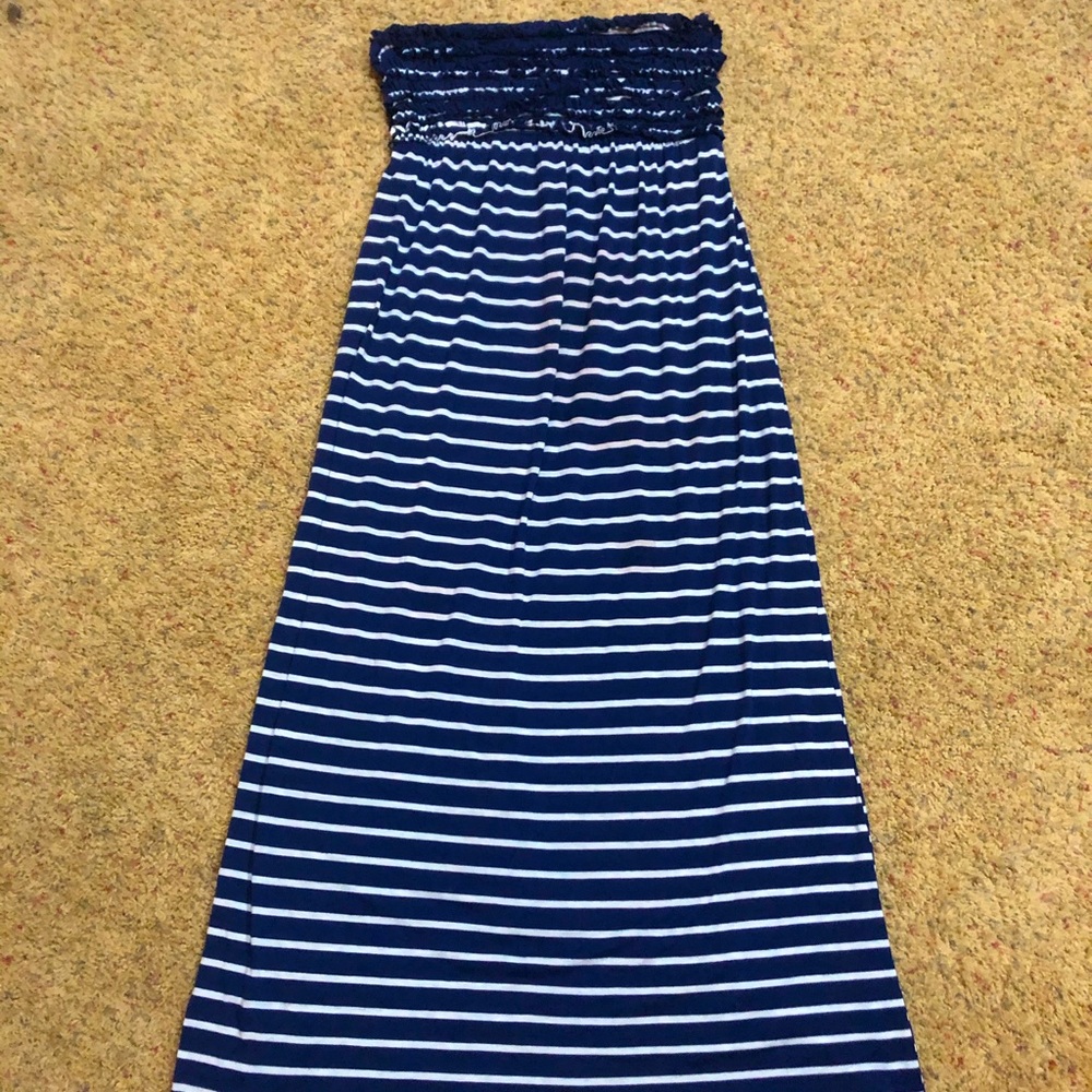 Navy and White striped Maxi Dress